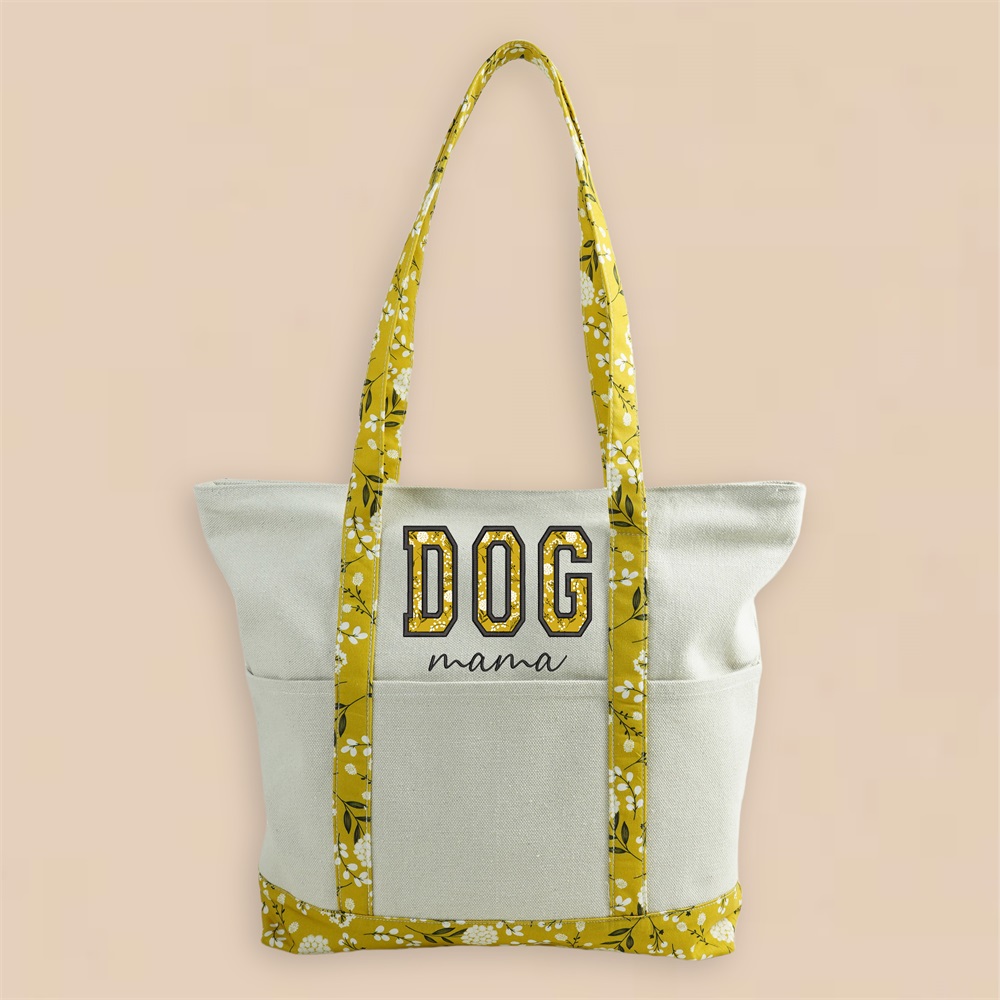 Floral Personalized Canvas Tote Bag, Bachelorette Gift,Beach Bag,Embroidered Picture,Pet Carrier