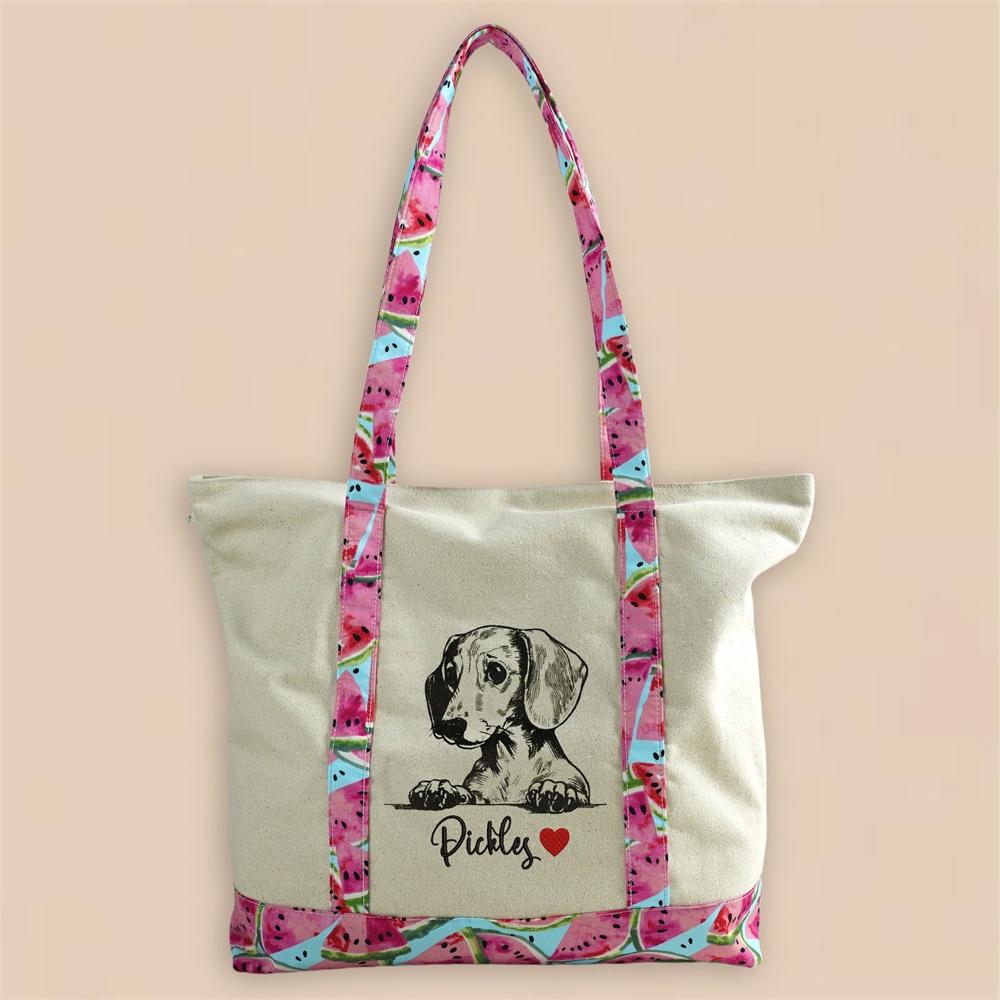 Watermelon Canvas Tote Bag,Personalized Bachelorette Gift,Beach Bag,Embroidered Name Pet Carrier