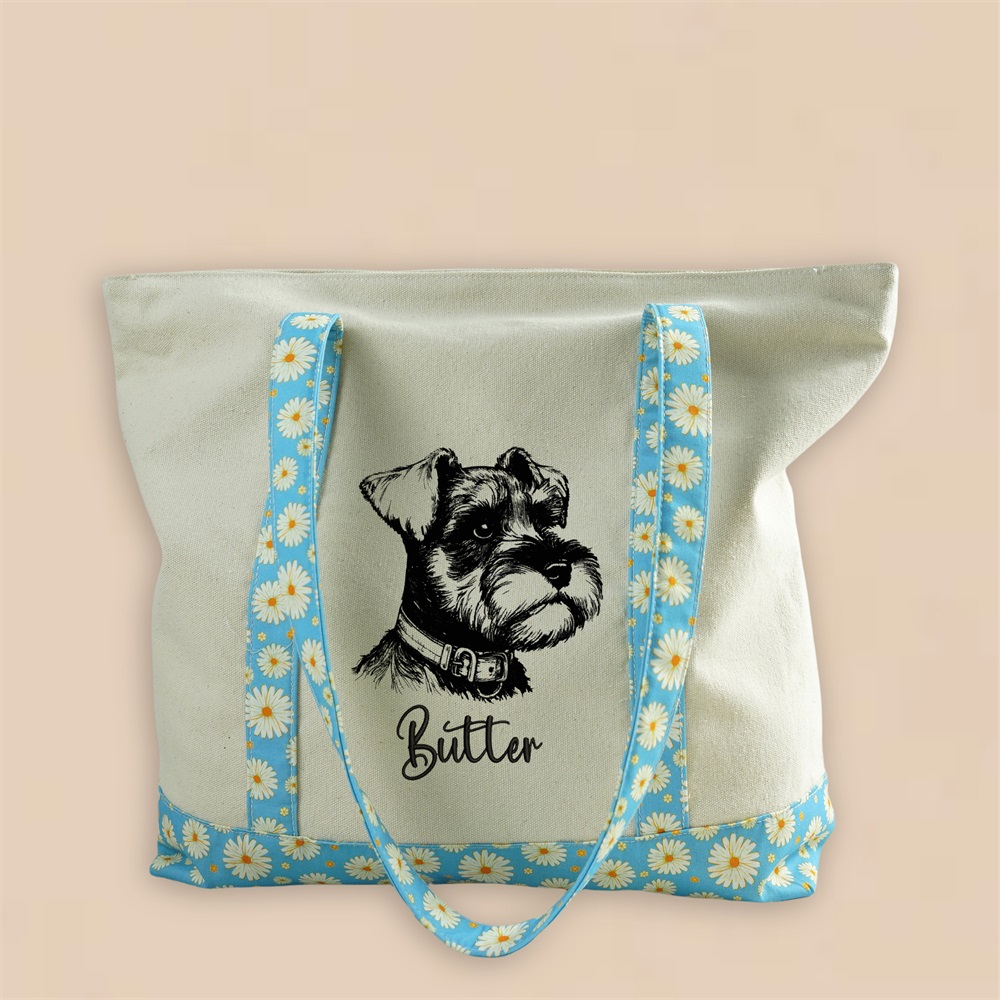 Dasiy Canvas Tote Bag,Personalized Bachelorette Gift,Beach Bag,Embroidered Name Pet Carrier