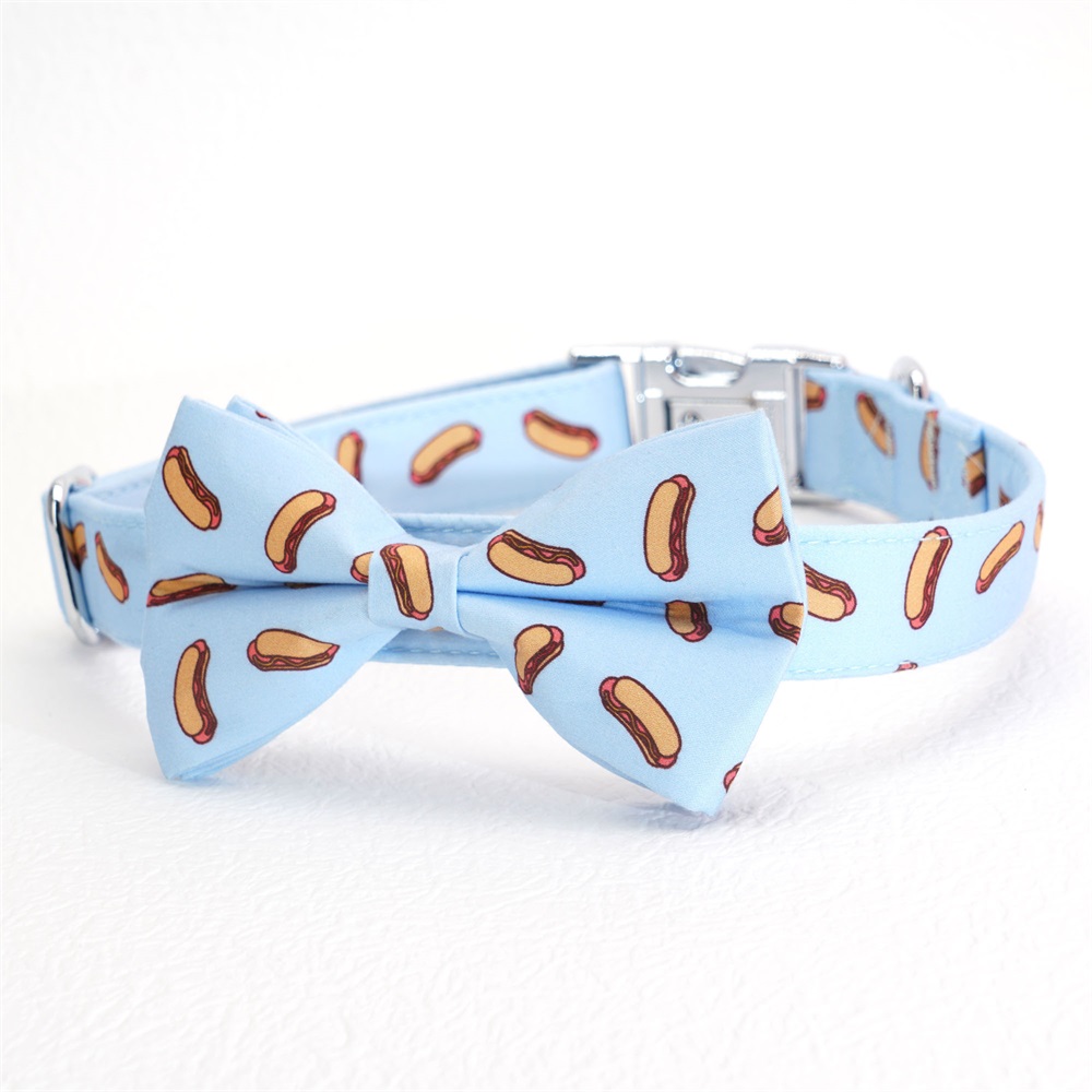 Personalized Hot dog Boy Dog Collar Bow with Matching Leash