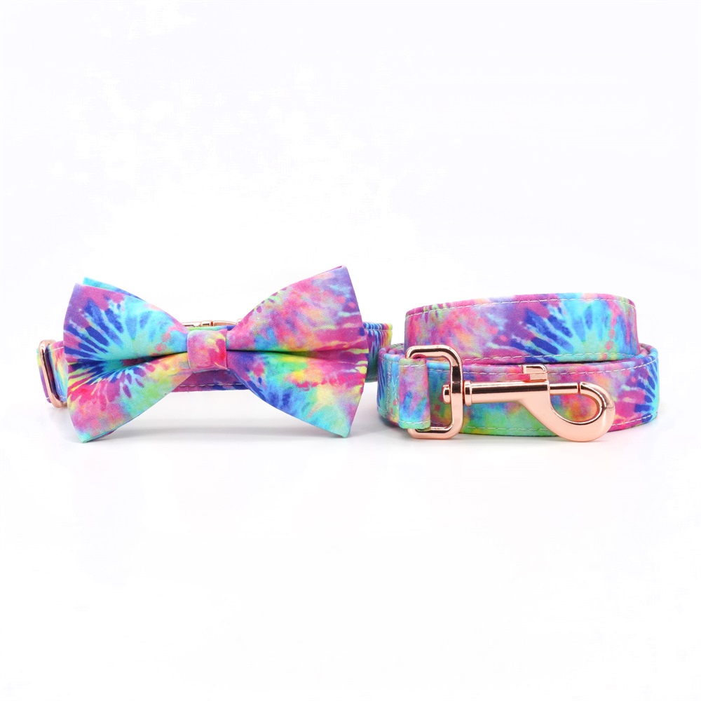 Tie-Dye Dog Bowtie Collar Leash