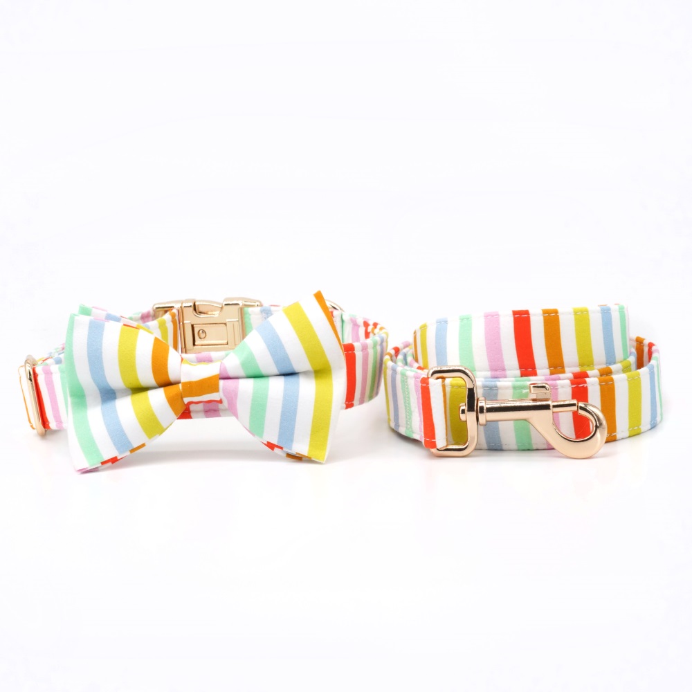 Stripe Dog Bowtie Collar Leash