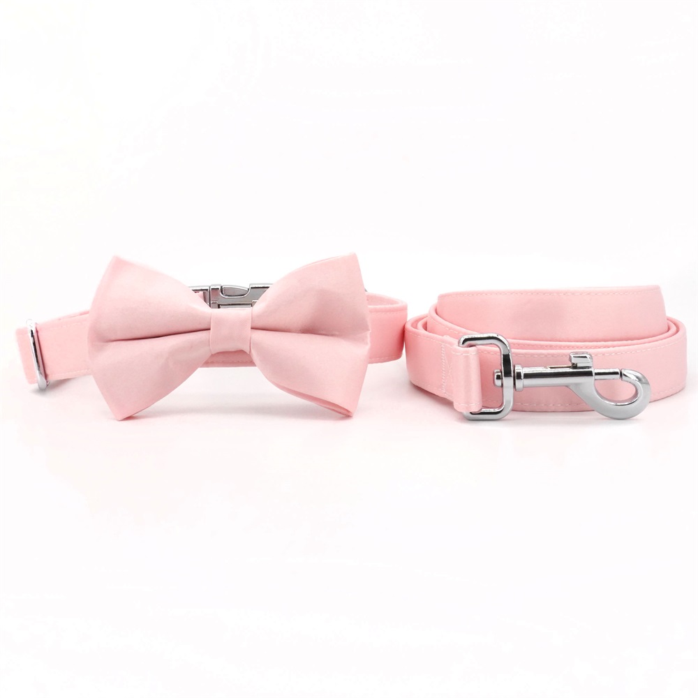 Solid Pink Dog Bowtie Collar Leash