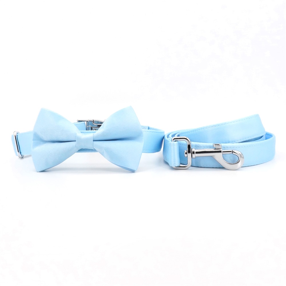 Solid Blue Dog Bowtie Collar Leash