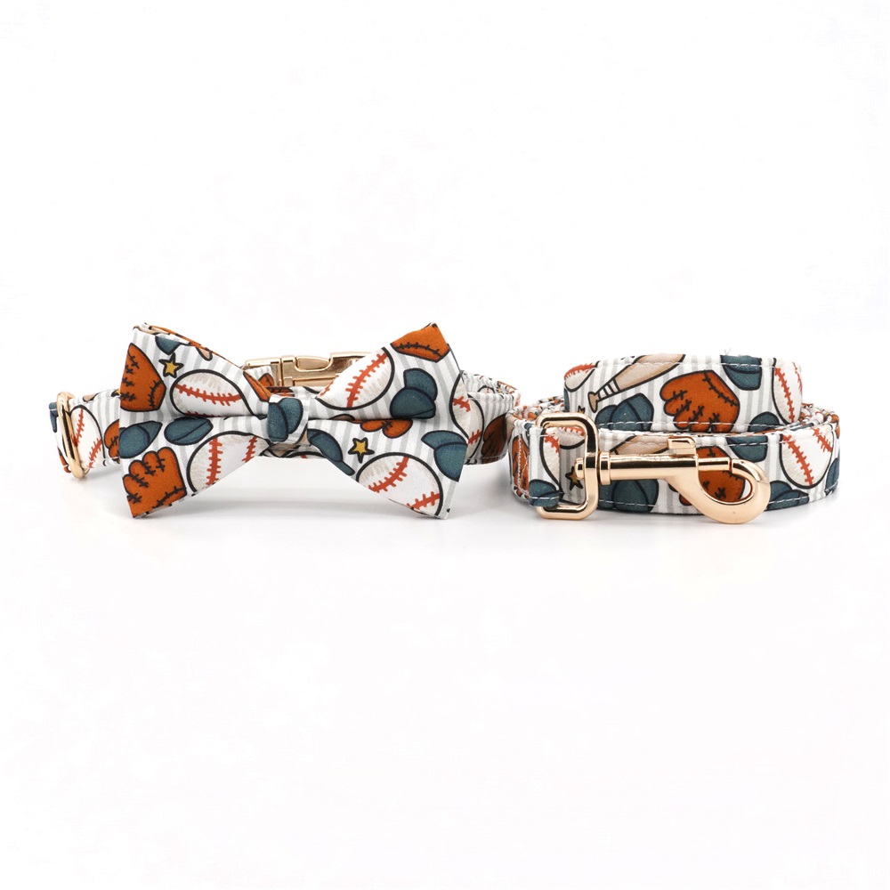 Baseball Dog Bowtie Collar Leash