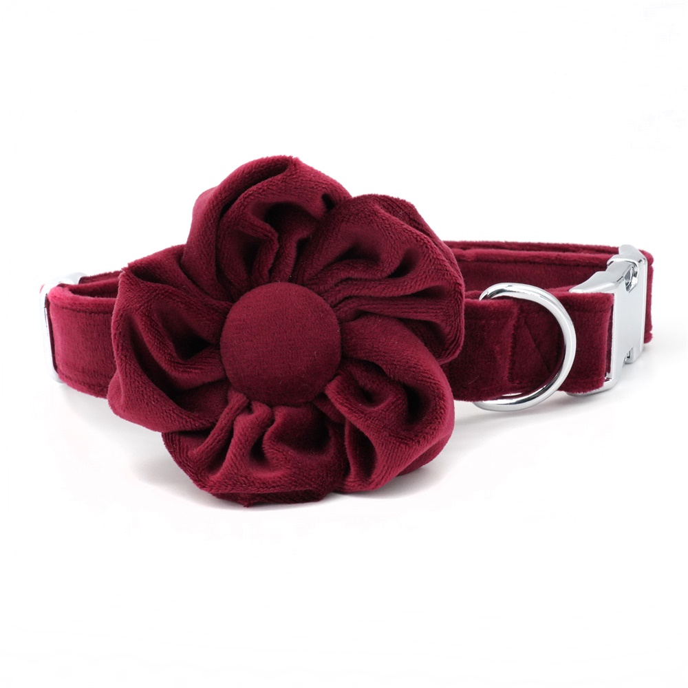Velet Red Dog Collar Flower  Leash Set For Pet Lover Gift