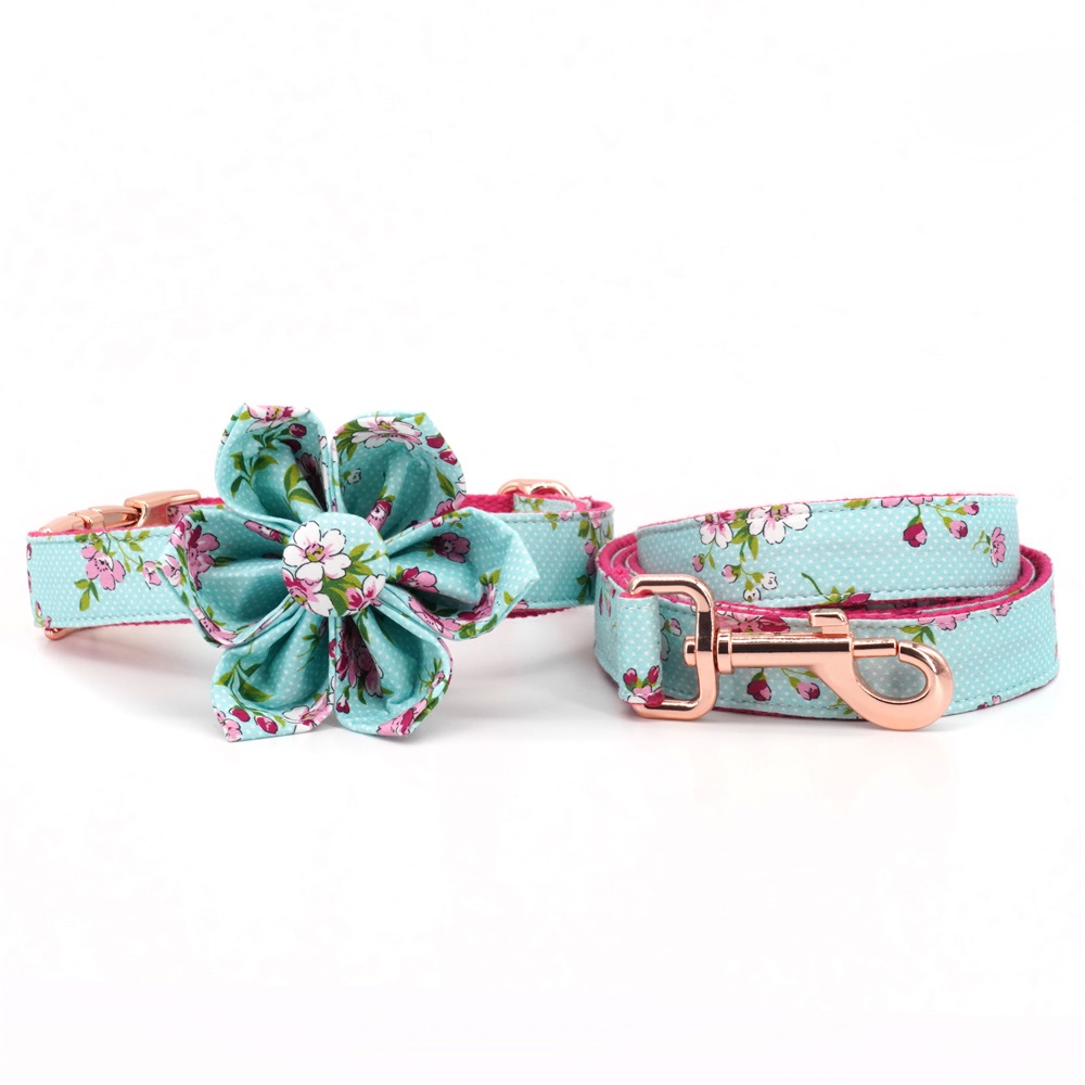 Girl Dog Collar Flower And Leash Set For Pet Cat with Rose Gold Metal Buckle