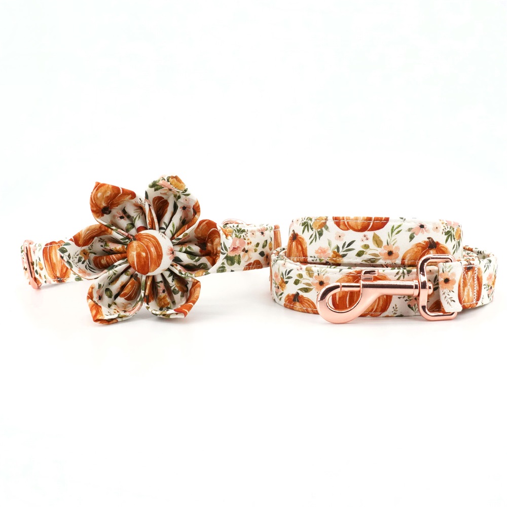 Girl Dog Collar Flower And Leash Set For Pet Cat with Rose Gold Metal Buckle