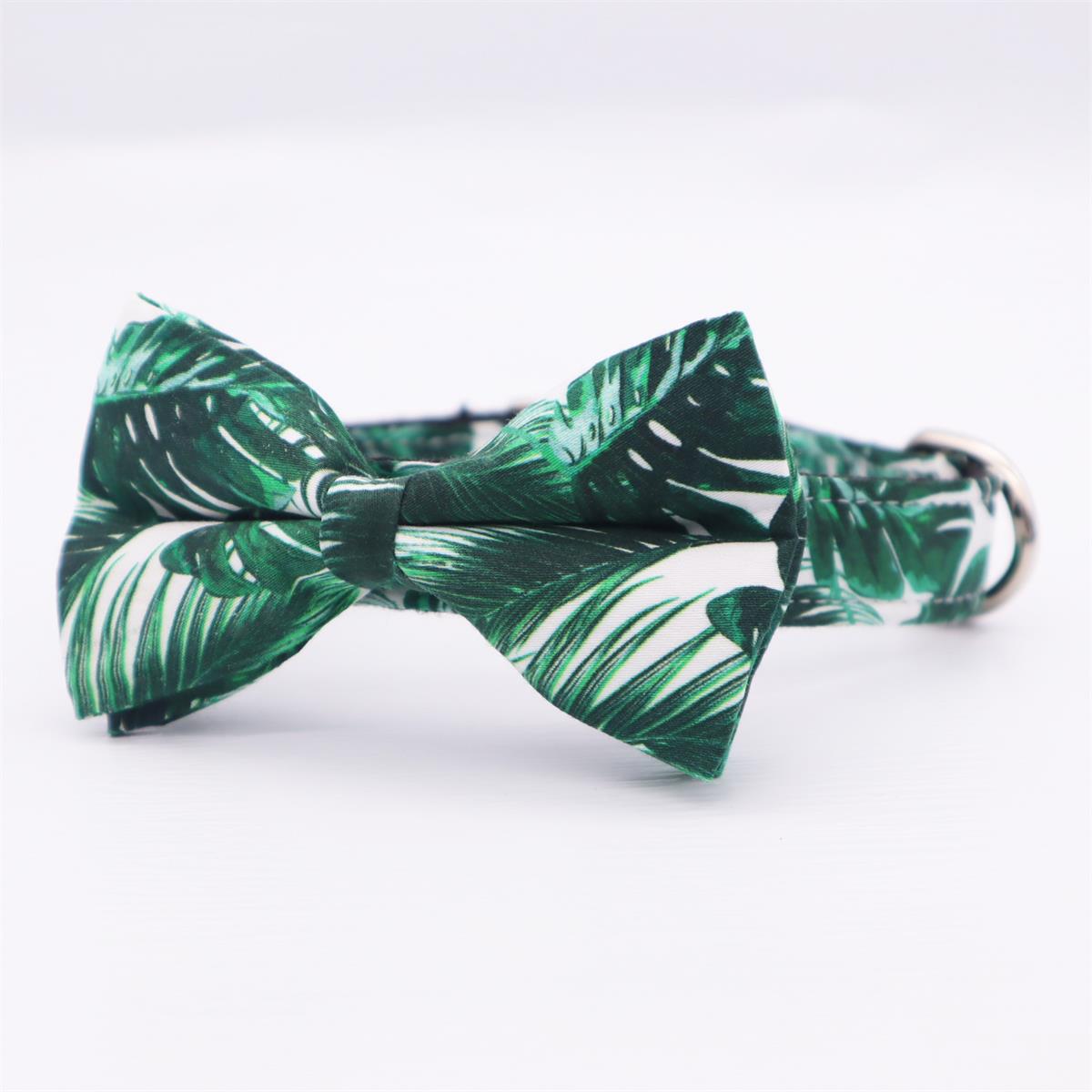 Summer Palm Dog Collar Bowtie with Matching Leash