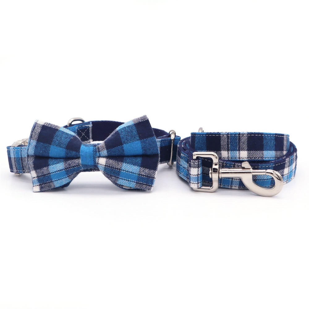 Classical Plaid Dog Collar Bowtie with Matching Leash
