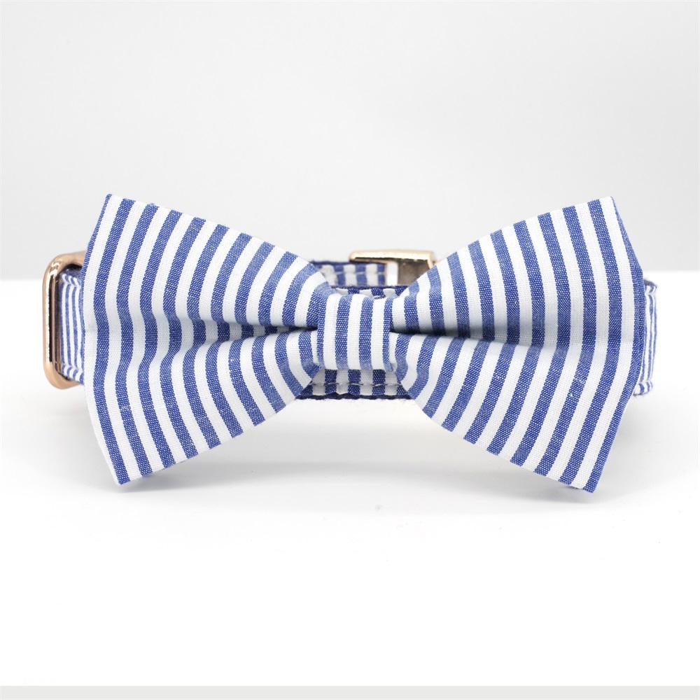 Classical Stripe Dog Collar Bowtie with Matching Leash