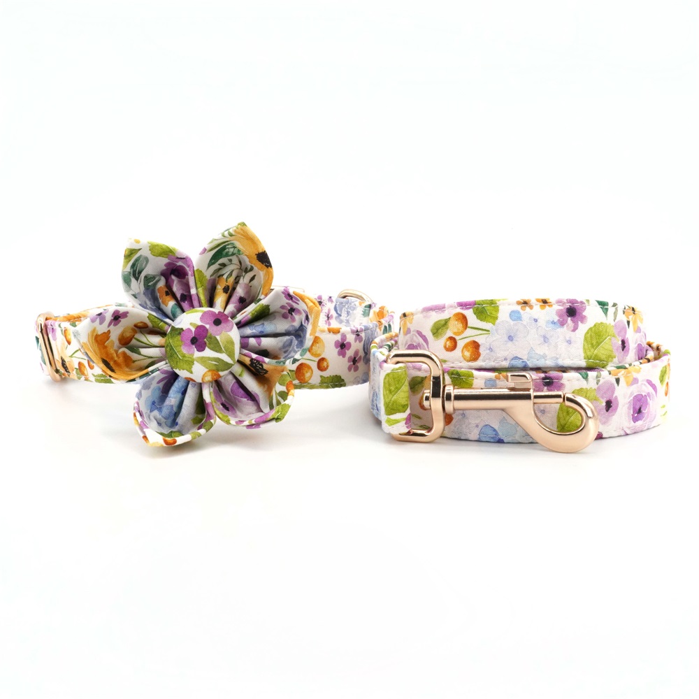 Checked Girly Dog Collar Flower with Matching Leash 
