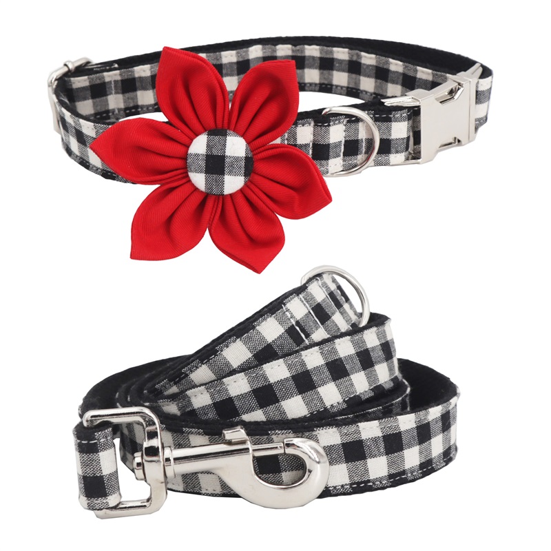 Plaid Dog Collar Flower Removable Pet Floral Wedding Dog Accessory
