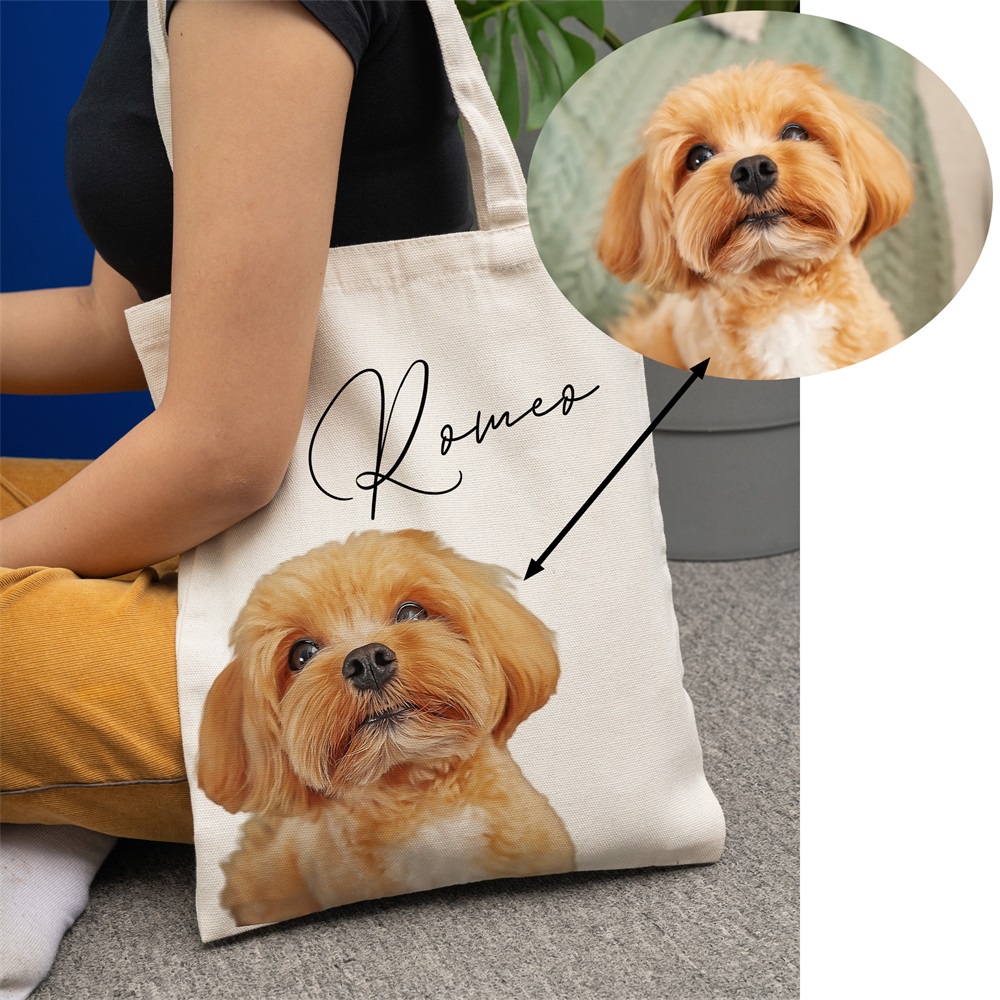 Custom Embroidered Tote Bag Canvas Name Dog Mom Gift