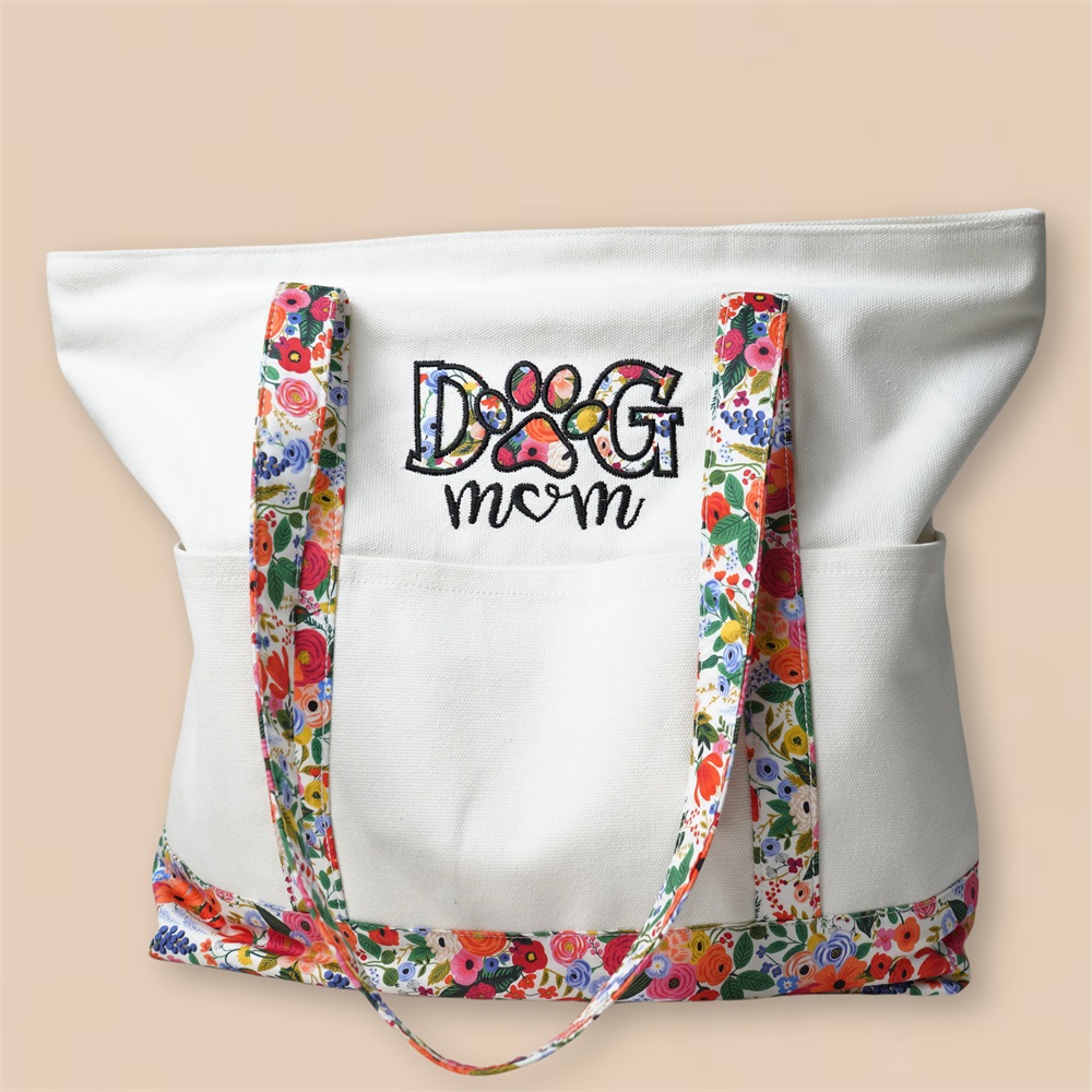 Custom Embroidered Tote Bag Canvas Name Dog Mom Gift
