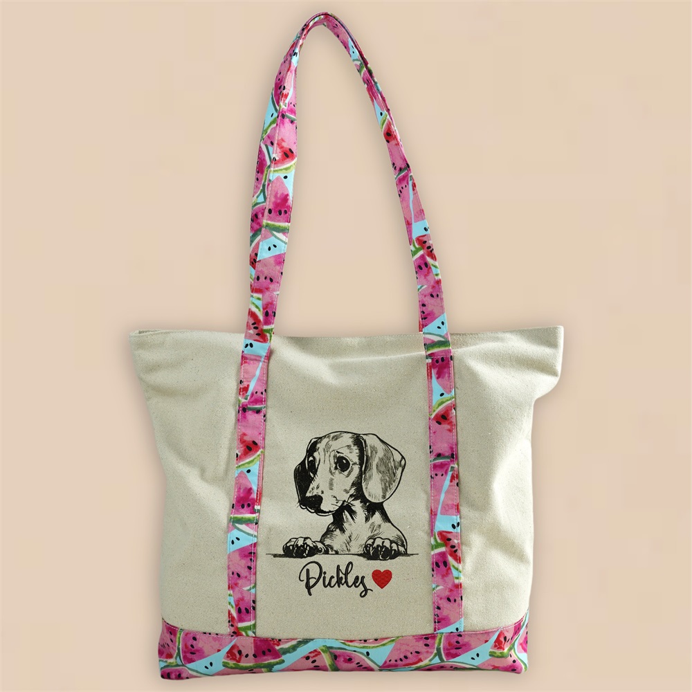 Custom Embroidered Tote Bag Canvas Name Dog Mom Gift