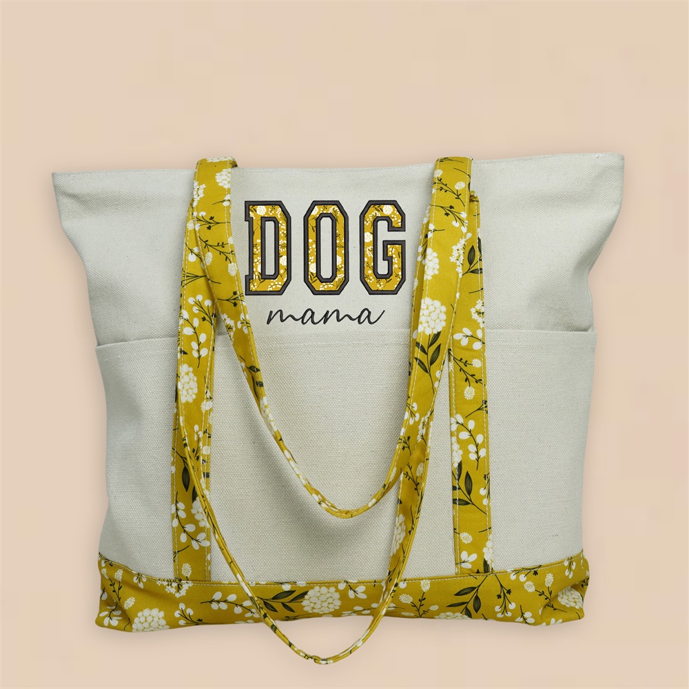 Custom Embroidered Tote Bag Canvas Name Dog Mom Gift