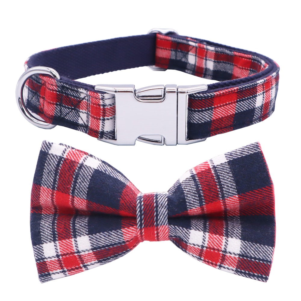 Classical Plaid Dog Collar Bowtie with Matching Leash