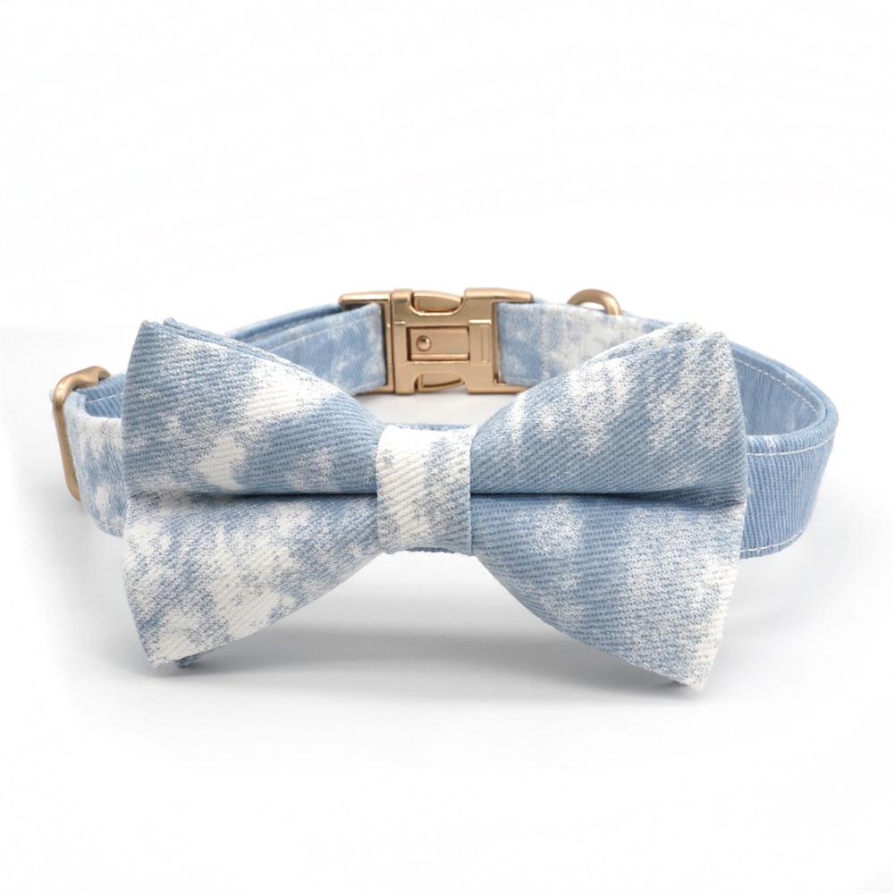 Denim Dog Collar Bowtie with Matching Leash