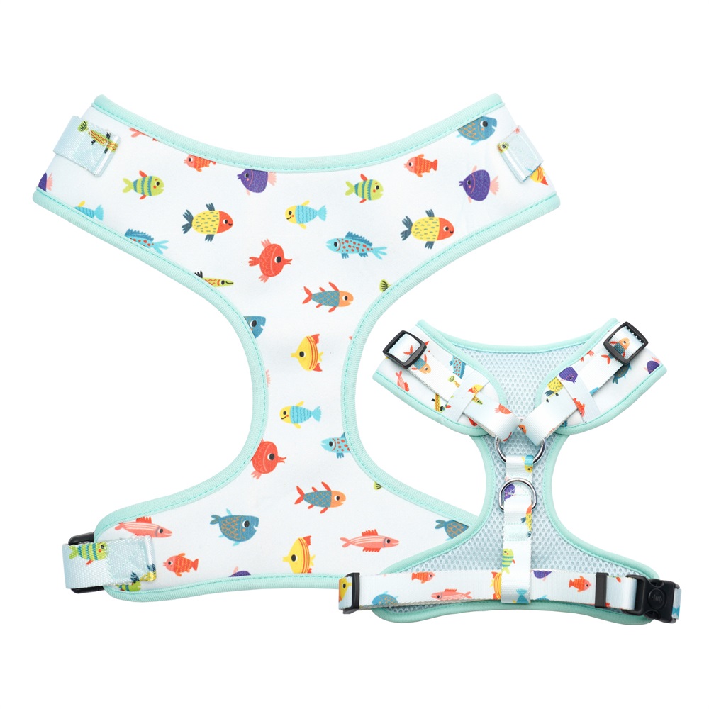 Fish Personalized Pet Collar Leash & Harness Set – Custom Laser Engraved Metal Buckle