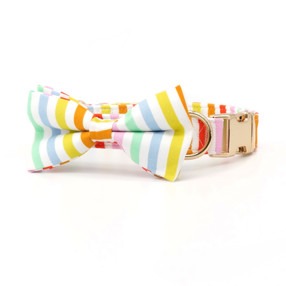 Stripe Dog Collar Bowtie with Matching Leash