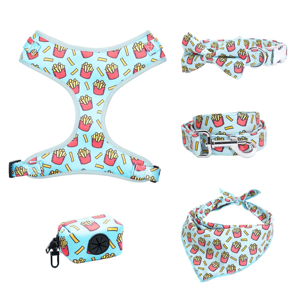 Chips Personalized Dog Collar Leash & Harness Set – Custom Laser Engraved Metal Buckle