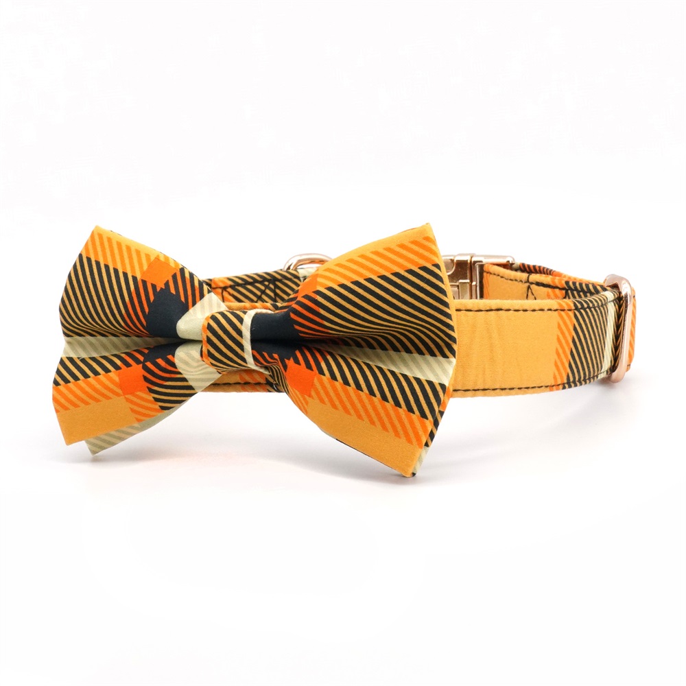 Classical plaid Dog Collar Bowtie with Matching Leash