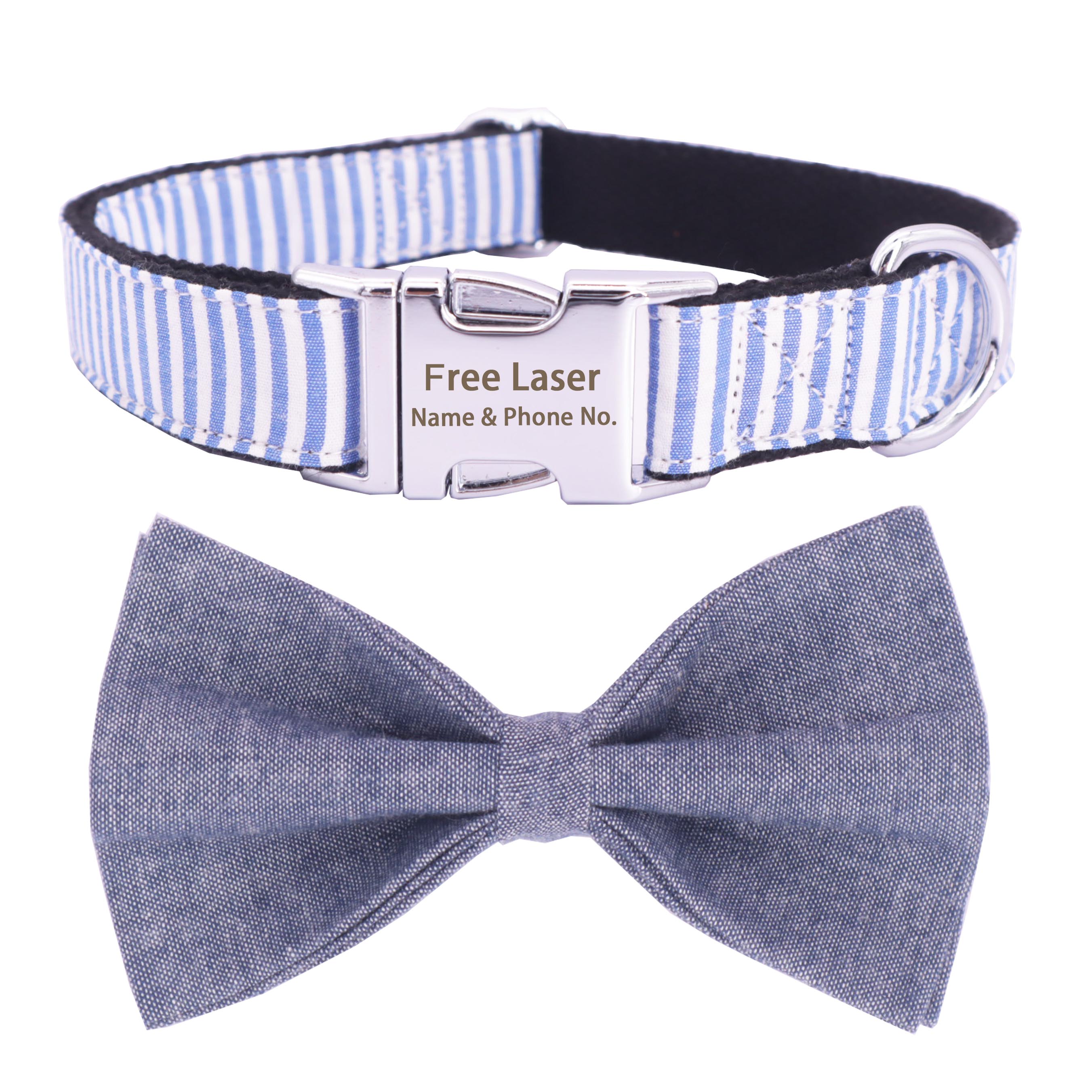 Stripe Dog Collar Bowtie with Matching Leash