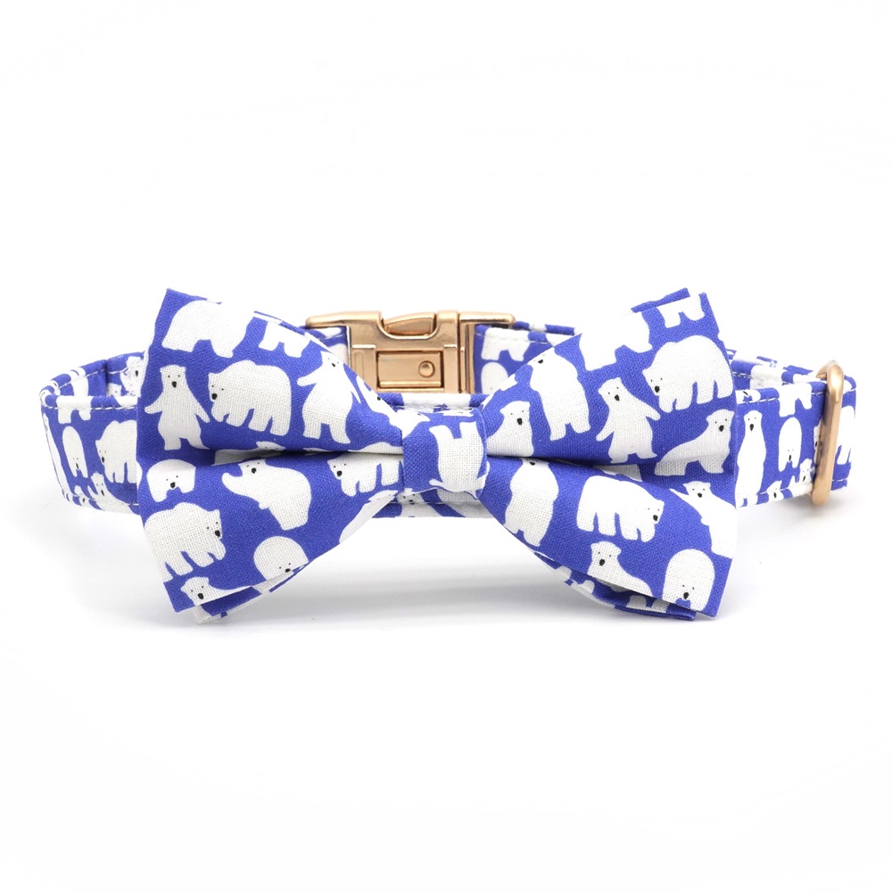 Polar Bear Dog Collar Bowtie with Matching Leash