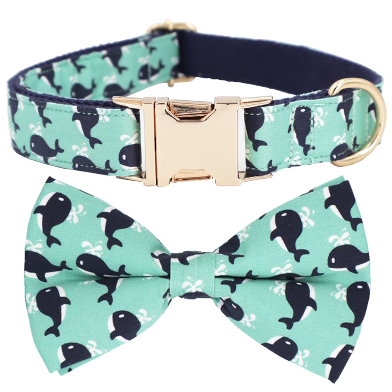 Little Whale Dog Collar Bowtie with Matching Leash