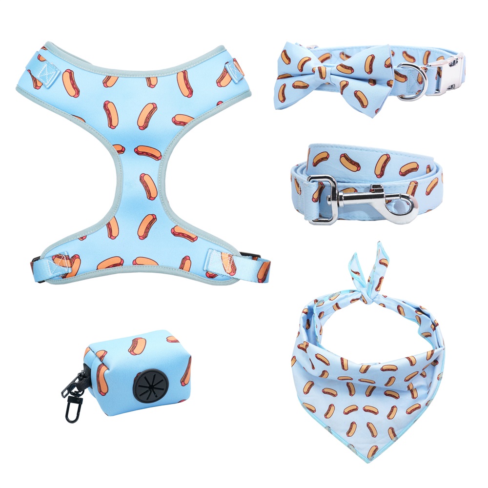 Hot Dog Personalized Pet Collar Leash & Harness Set – Custom Laser Engraved Metal Buckle