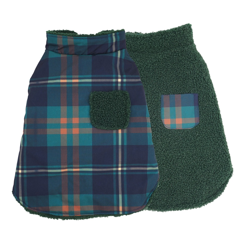 Plaid Lightweight Quilted Jacket with harness zipper, Water Resistant, Soft Feel Pet Warm Coat