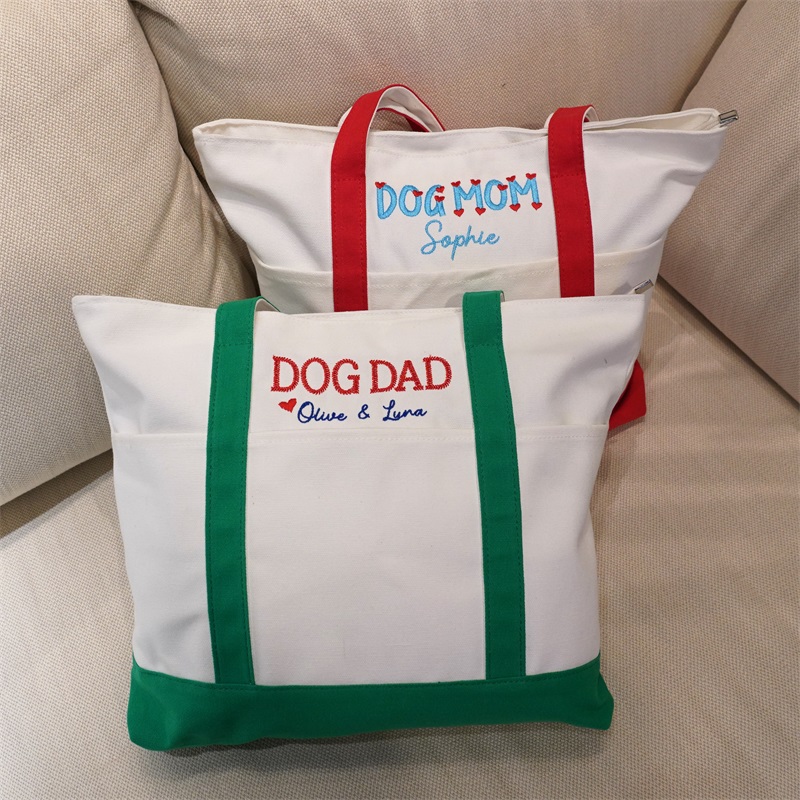 Custom Embroidered Tote Bag Canvas Name Dog Mom Gift