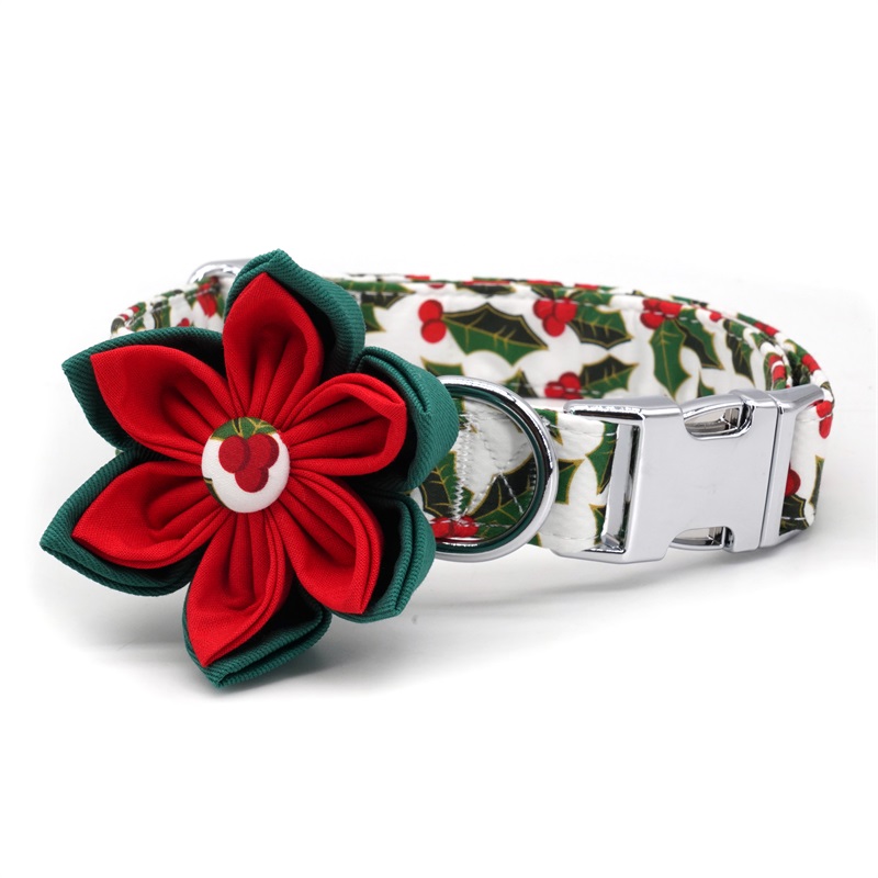 Personalized Pet Gift Christmas Dog Collar with Flower Accessory 